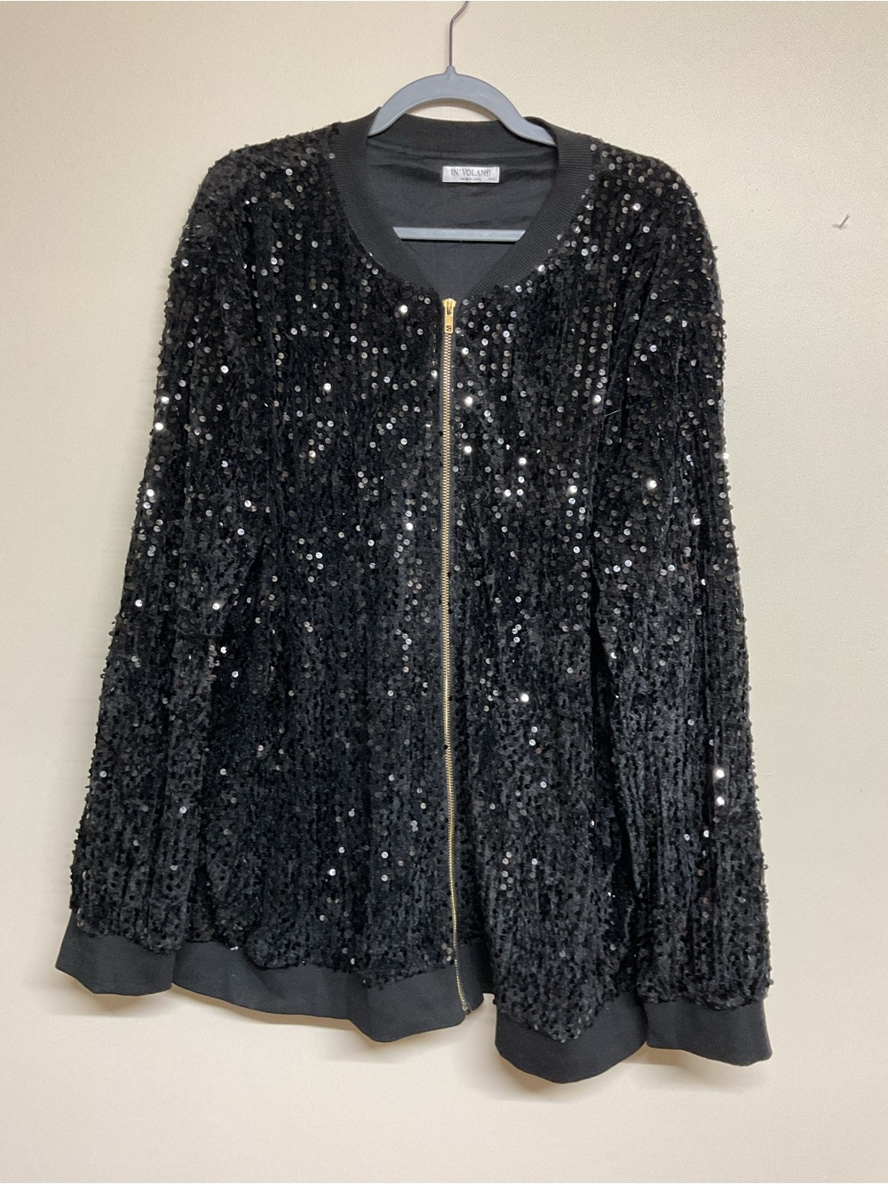 Sequin Zip-Front Black Bomber Jacket by No Brand Listed